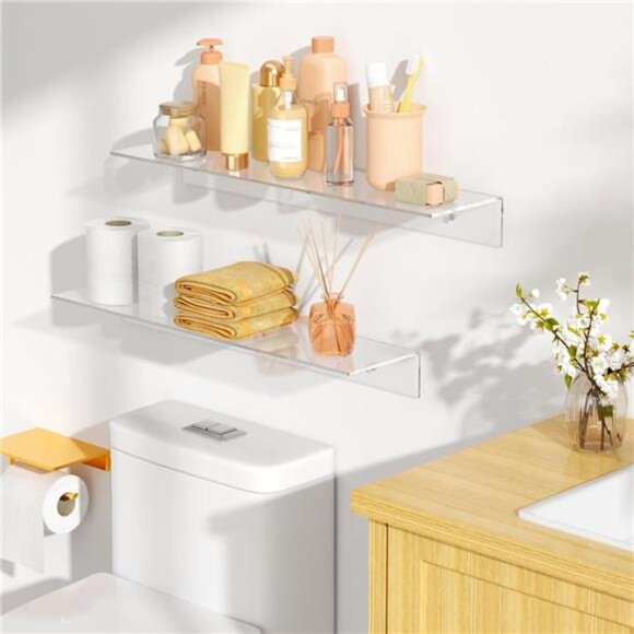 2 PCS 24" Acrylic Floating Shelves, Clear Wall Display Shelves for Lego, Plant - Picture 2 of 7